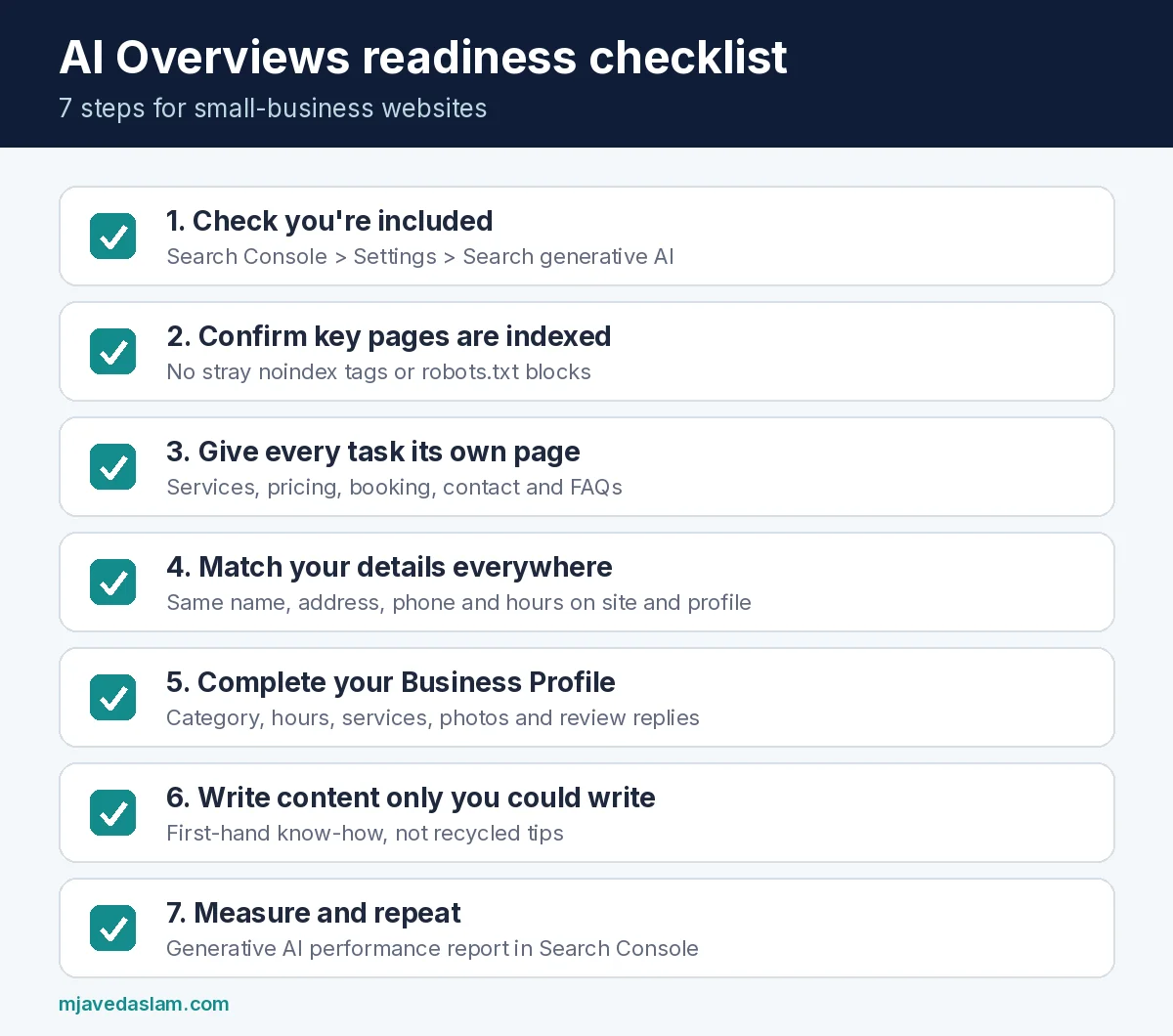 Seven-step checklist to help a small business show up in AI Overviews
